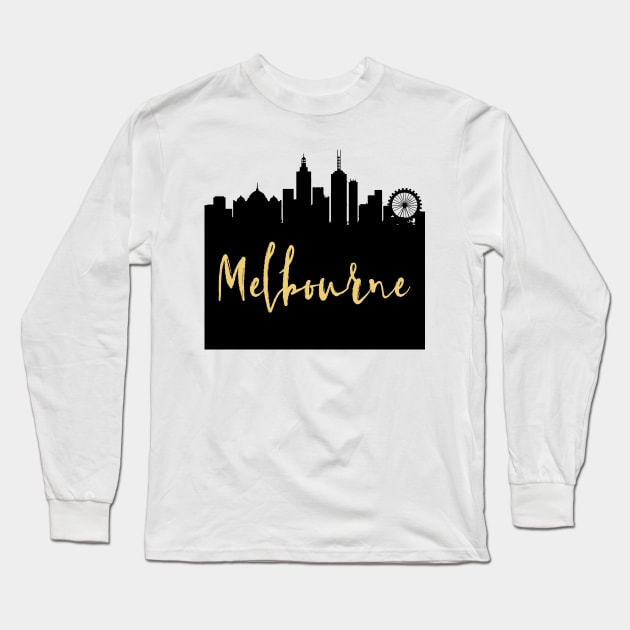 MELBOURNE AUSTRALIA DESIGNER SILHOUETTE SKYLINE ART Long Sleeve T-Shirt by deificusArt